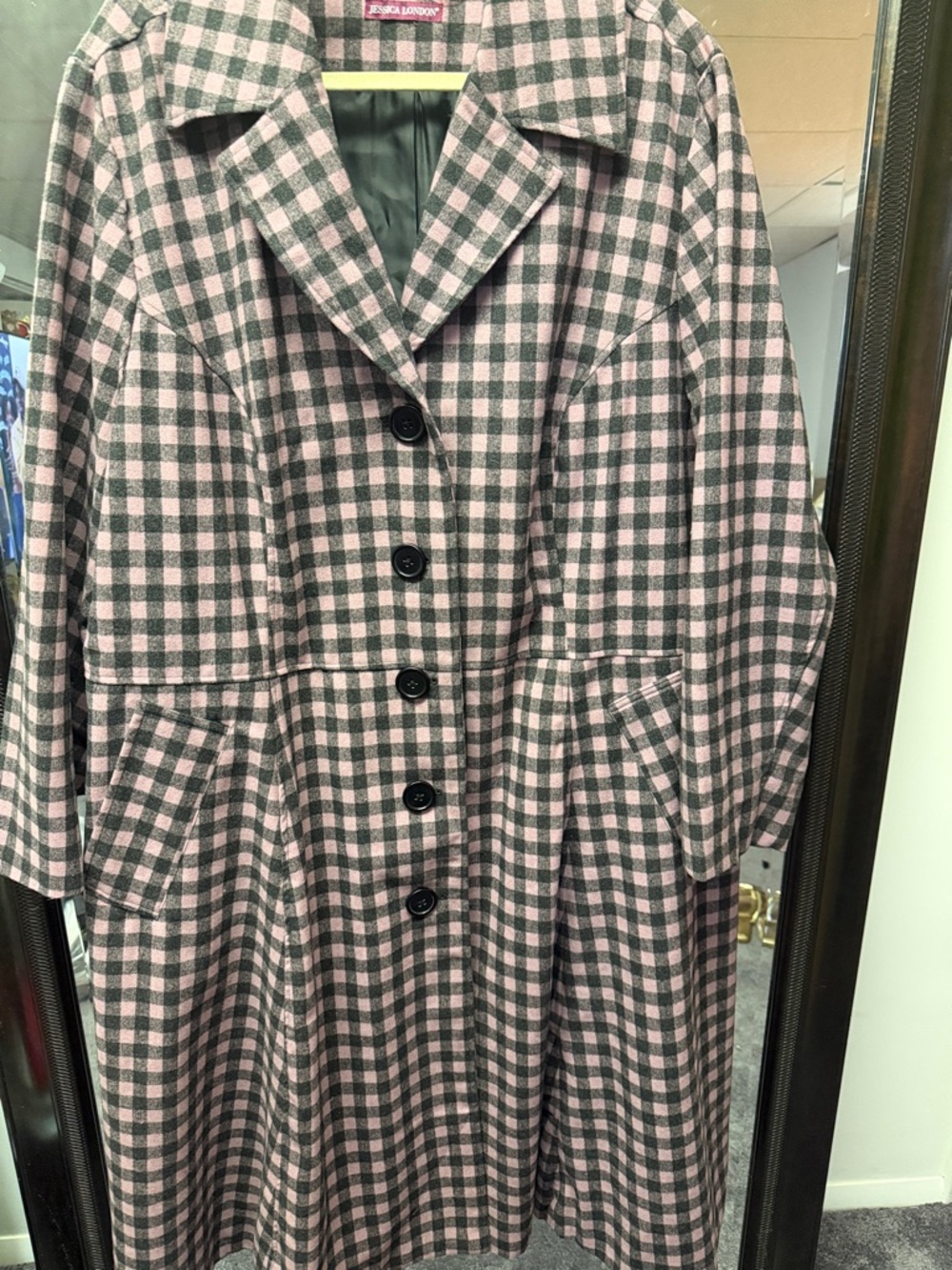 Jessica London Pink and Green Gingham Coat
